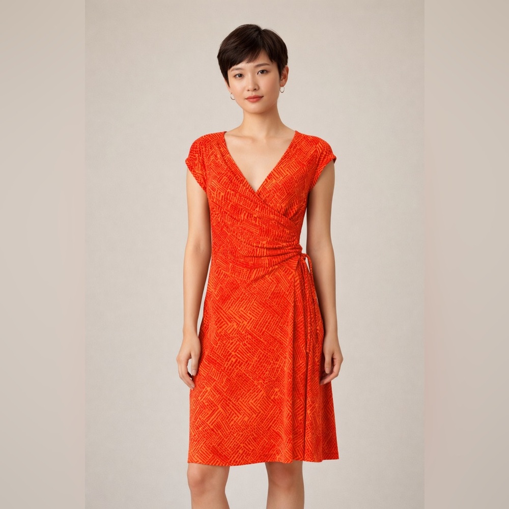 Evan Picone Vibrant Ref Orange Midi Dress. SZ 8
